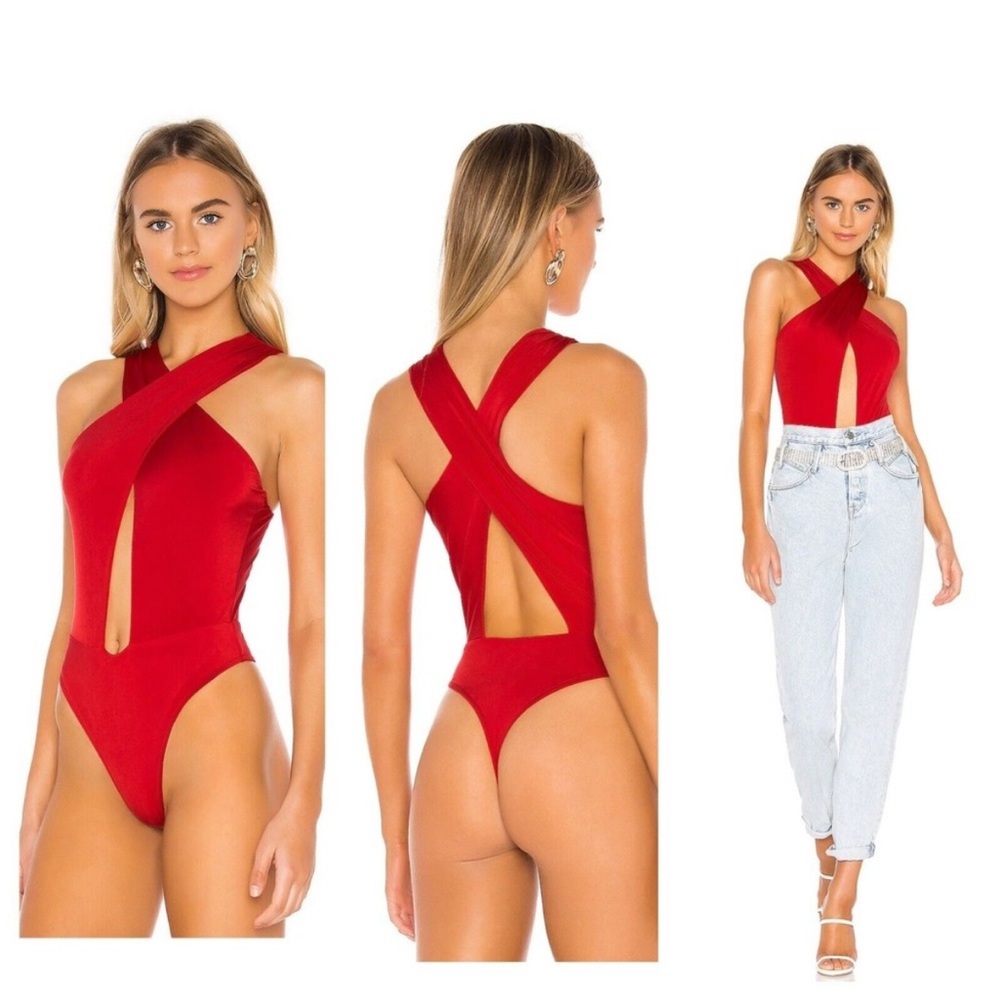 NBD Red Cross-Back Bodysuit